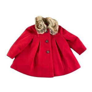 Fred & Flo Faux Fur Trim Red Coat Size 9-12M